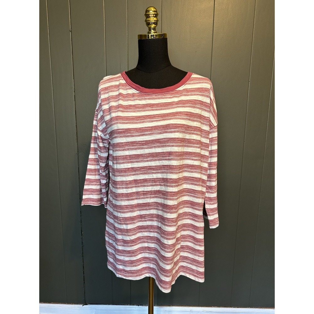 T By Talbots Red‎ White Striped Half Sleeve Top L Large